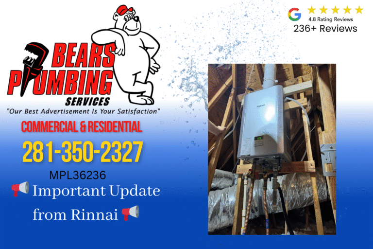 Rinnai tankless water heater unit installed in a home. Image used in Bear’s Plumbing blog about the upcoming Rinnai tankless water heater price increase effective October 1, 2025.