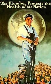 Heroic plumber standing before crowd