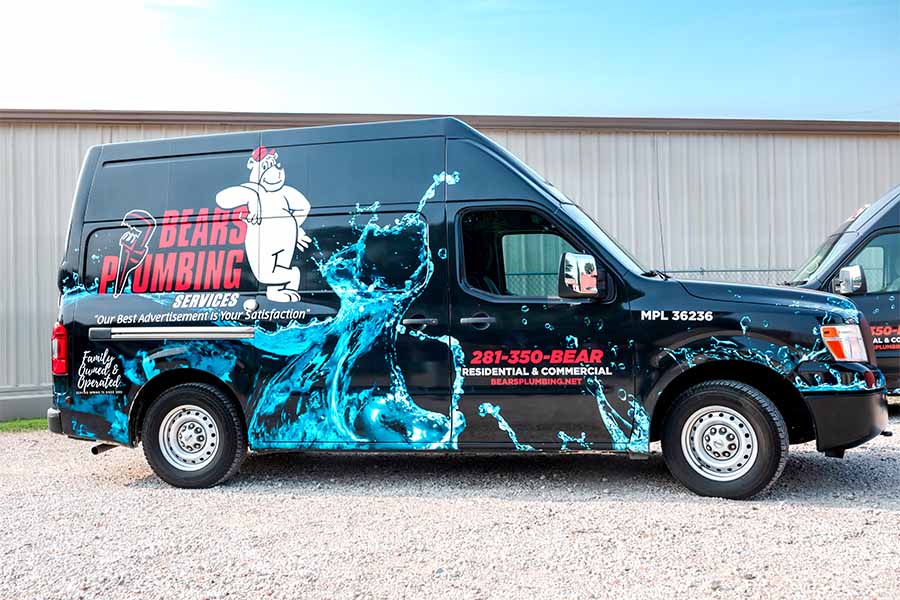 Bear’s Plumbing service van parked outside in Spring TX